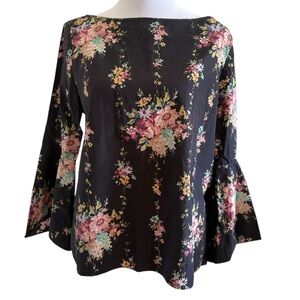 Medium Black Alice & Olivia Shirley Floral Bell Sleeve Top